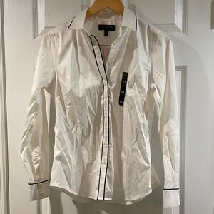 Banana Republic Petite White Button-Up Shirt w/Black Piping - Size 8 Petite